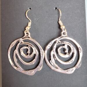 Silver Tone Spiral Circle Dangle Earrings Modern Swirl Drop Jewelry
